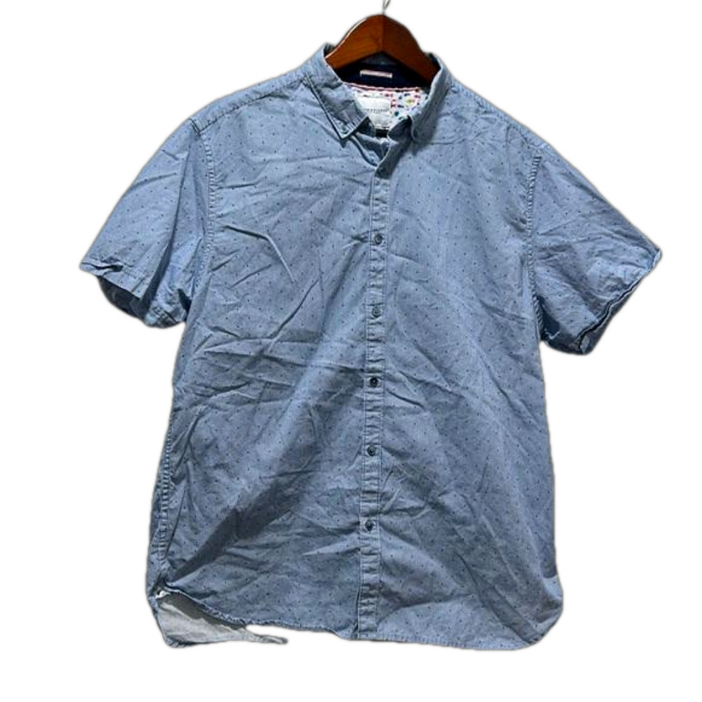 Denim & Flower men’s short sleeve shirt size L dots design GUC